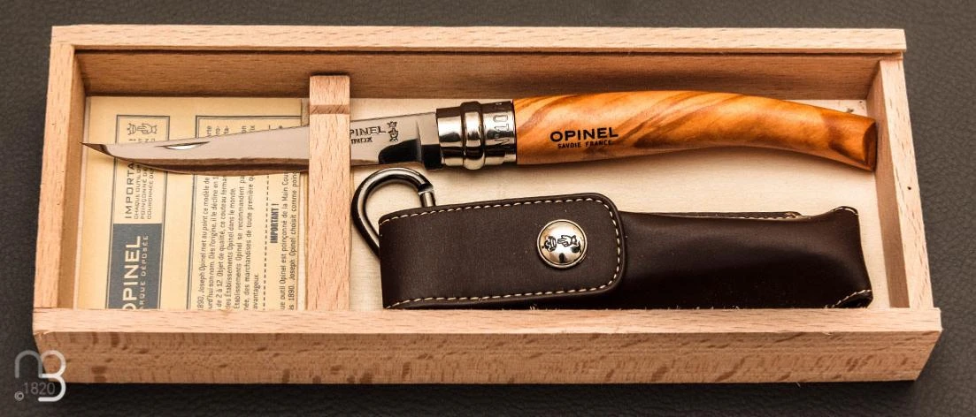 Couteau Opinel N°10 Effilé Inox Olivier Avec Plumier 5 Couteau Opinel N°10 Effilé Inox Olivier Avec Plumier – Image 3